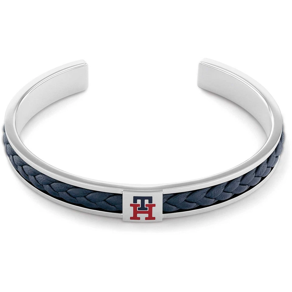 Bracciale Rigido Uomo TOMMY HILFIGER 2790490 Acciaio Inossidabile Pelle Blu