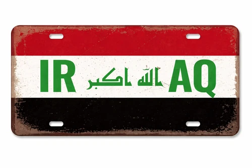 Iraq Decorative License Metal Plate Vintage Flag Sign Wall Tin Travel Plaque