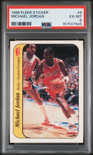 1986 Fleer Sticker #8 - Michael Jordan Rookie (RC) PSA 6 EX-MT (545)
