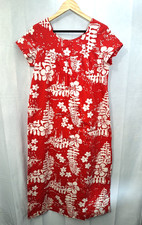 Vintage 1960's Groovy Hawaiian Dress Sz M Red Maxi Muu Muu Made in Hawaii Resort