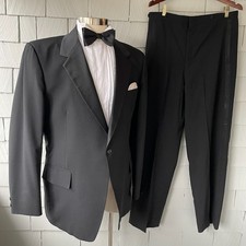 70s Vintage The Tux Shop Black Wool 2pc Tuxedo with Satin Collar 48XL