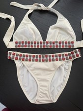Venus Vintage Ivory Halter embellished Bikini Top D  Bottoms Sz 10 Rare