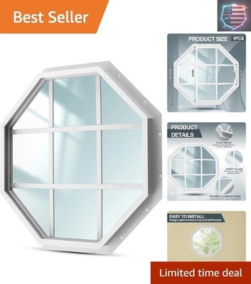 18'' Shed Window with Grids Octagon White Flush Mount Shed Window with Tempere...