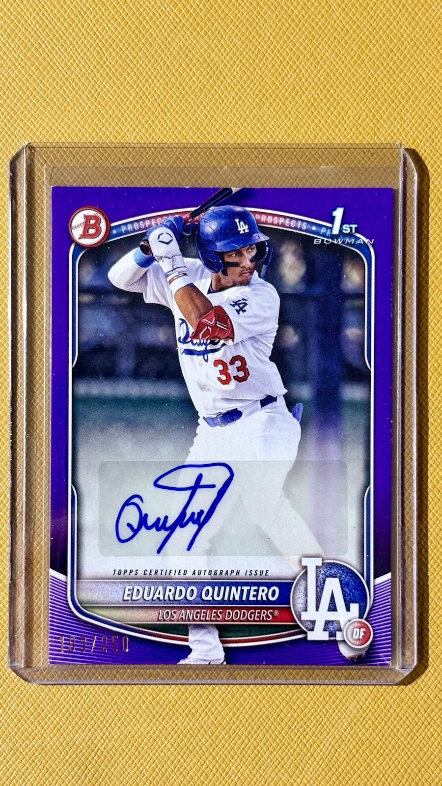 2025 Bowman 1st EDUARDO QUINTERO Auto Purple Paper /250- Dodgers BPA-EQ
