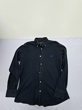Camicia Fred Perry nera in cotone con bottoni a maniche lunghe da uomo M England