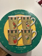 Oneida Stocking Cats Fiddlestix Mugs Christmas Set Of 4 in box 