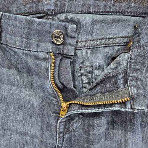 7 For All Mankind Flare A-Pocket Dark Blue Wash Denim Jeans Women's 32x33 Flaws - Picture 14 of 24