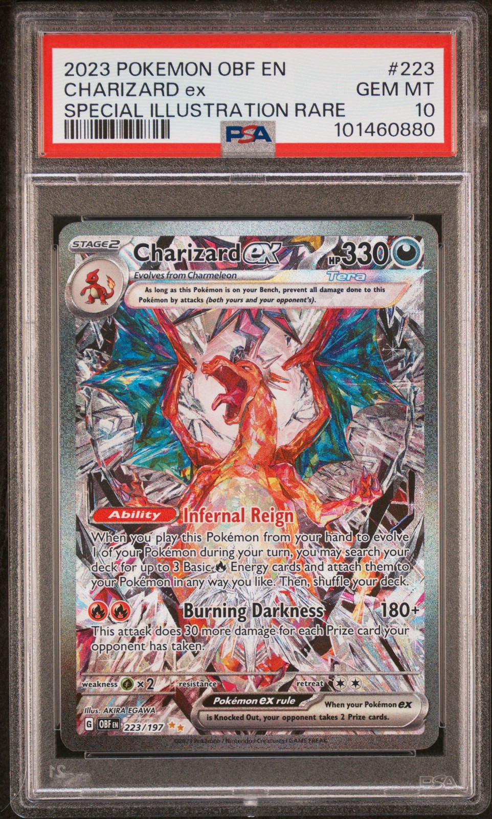 2023 POKEMON OBSIDIAN FLAMES SPECIAL ILLUSTRATION RARE #223 CHARIZARD EX PSA 10