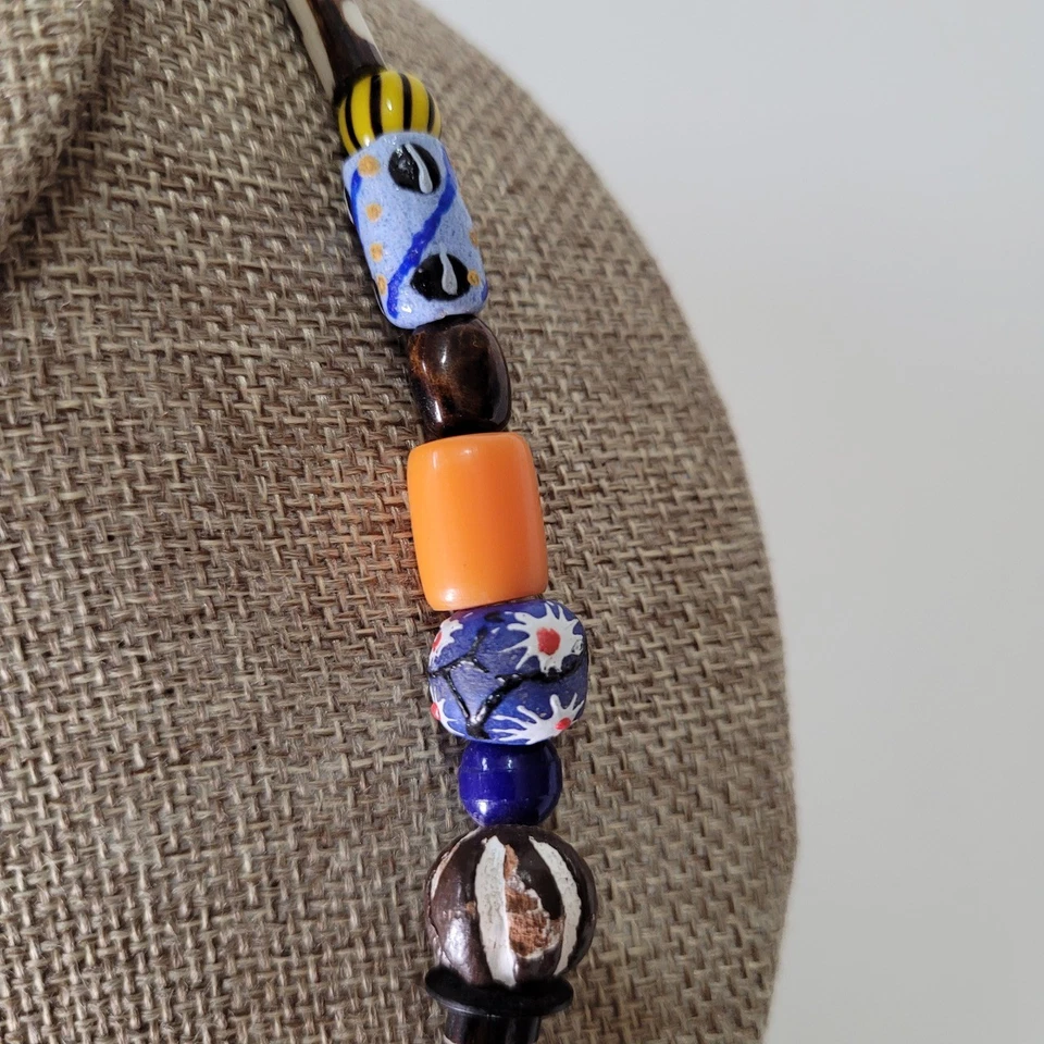 Necklace Old North African Handmade Glass,Trade, Multico Resin Amber Beads 21" - Image 4 of 4