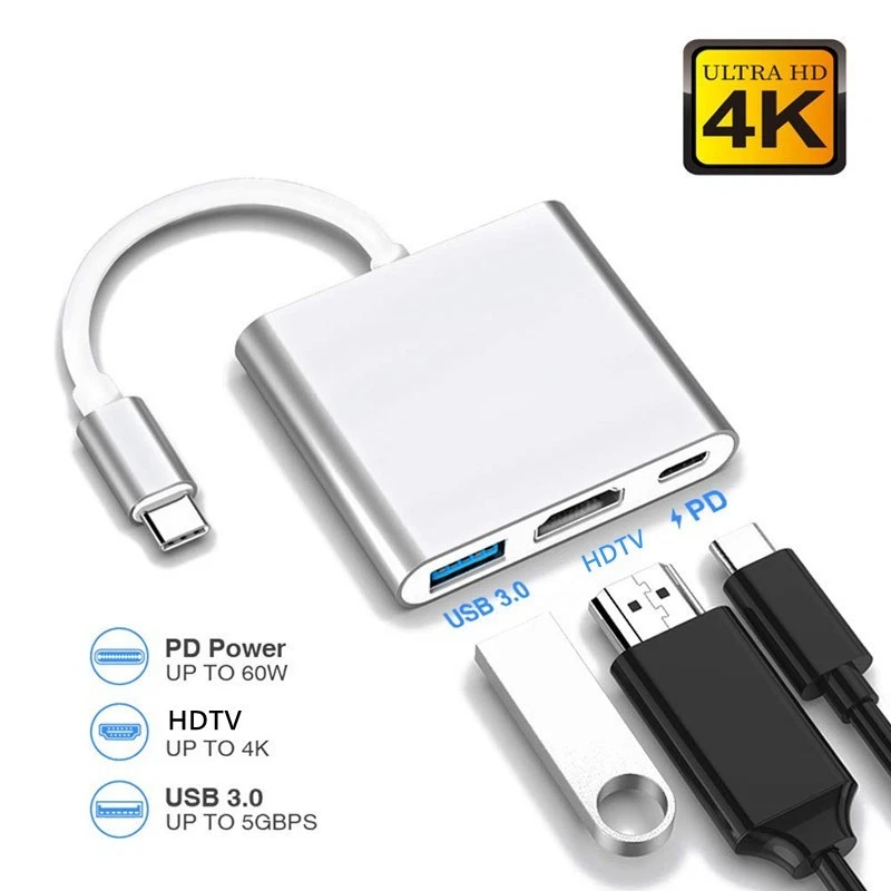 USB-C auf HDMI 3in1 Hub Adapter 4K PD USB 3.0 für MacBook Samsung Huawei Laptop - Bild 2 von 4