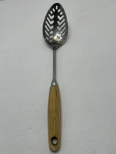 VINTAGE Ekco Eterna Stainless Steel Wooden Handle Slotted Straining Spoon READ
