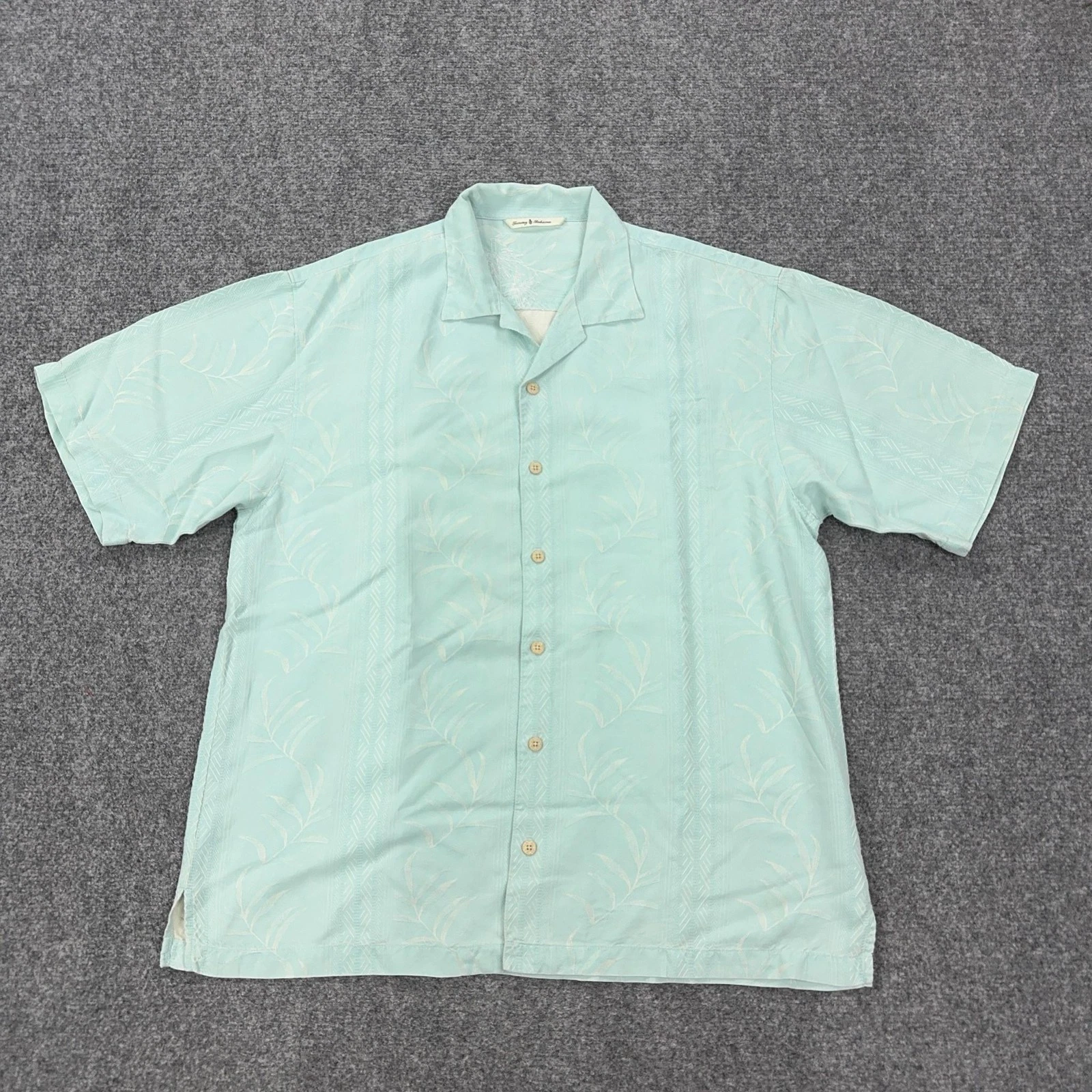 Tommy Bahama Shirt Mens L Blue Silk Short Sleeve Button Front Hawaiian Camp