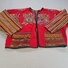 Guatemalan Embroidered Boho Jacket Huipil Folk Art Woven XL