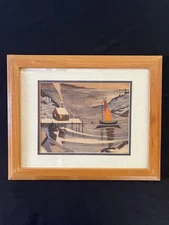 Original Art Watercolor Painting - Sail Boat Winter Scene - Framed
