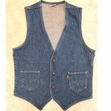 Vintage 70s Levis Orange Tab Denim Western Vest Snap Front Medium Made in USA