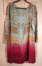 Maeve by Anthropologie Turquoise/Red Multi Long Sleeve Silk Dress Sz Large Silk