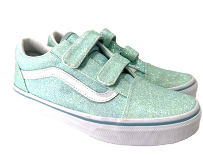 Vans Old Skool V Glitter Mint Green Sneakers (Girls)  Size 3 Youth NWT