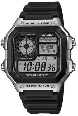 Casio AE1200WH-1CV Men's Black Resin Strap World Time Chrono Alarm Digital Watch