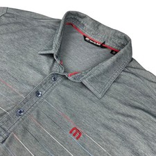 Travis Mathew Men  s S/S Golf Polo Shirt Blue w/Red/White/Blue Stripe   2XL