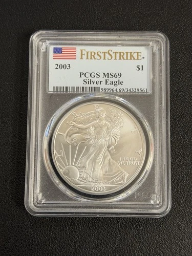 2003 American Silver Eagle PCGS MS69 First Strike Flag Label