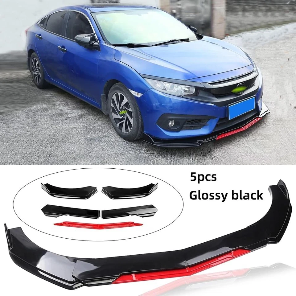 Front Bumper Lip Splitter Lower Spoiler Body Black+Red For Volkswagen EOS - Image 2 of 4