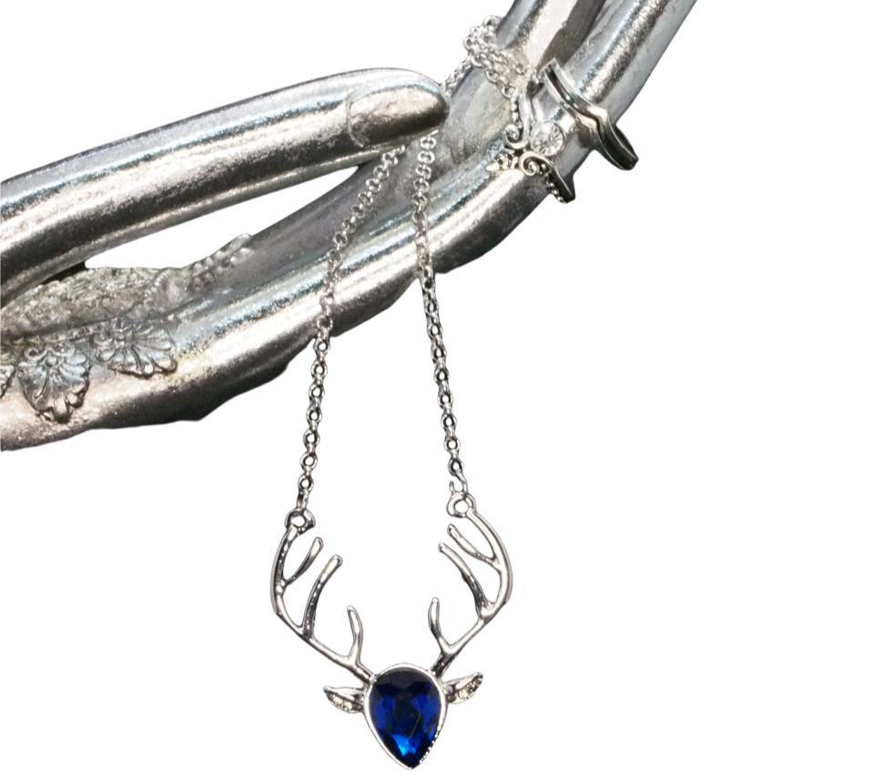 Blue Deer Antler Necklace Crystal Pendant Knuckle Rings Fashion