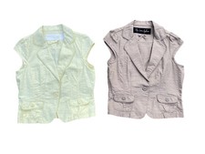 2 Women's Evie Stripe Waistcoat Jacket Gilet Size 12 Beige/camel & Lemon Vgc