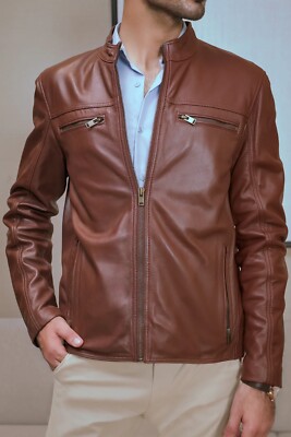 WING II Style Tan Color Genuine Leather Modern Bomber Jacket AU