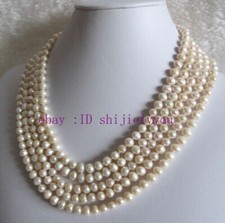 LONG 7-8mm AA White Freshwater cultured Pearl Necklace 100"