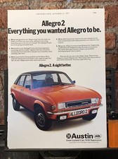 1975 Austin Allegro 2 Original Vintage Colour Advert 12.5 x 9 inches
