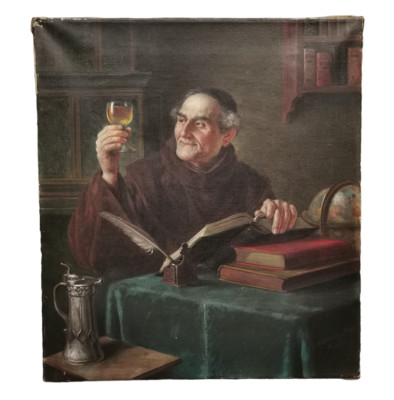 EMIL KUHLMANN-REHER Ölgemälde Genrebild Mönch Buchleser Weintrinker Öl/Leinwand