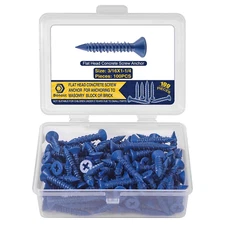 Blue Concrete Screw Anchor 3/16 X 1-1/4" Flat Phillips Head, 100PCS