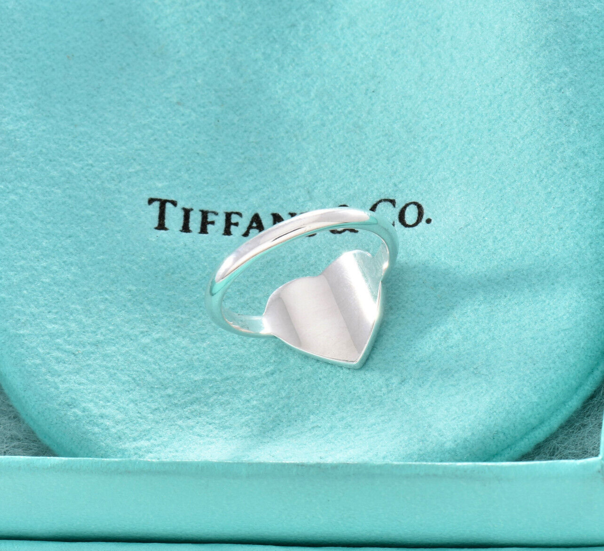 Size 8 Please Return To Tiffany & Co Silver Heart Signet Ring in