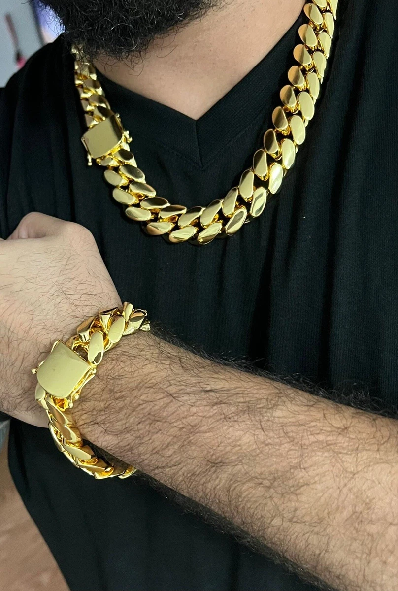 thick cuban link Chain and bracelet set 22 23mm Gold bonded