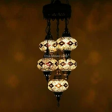 Turkish Moroccan Glass Mosaic Hanging Ceiling Pendant Lamp Light 5 Large Globe