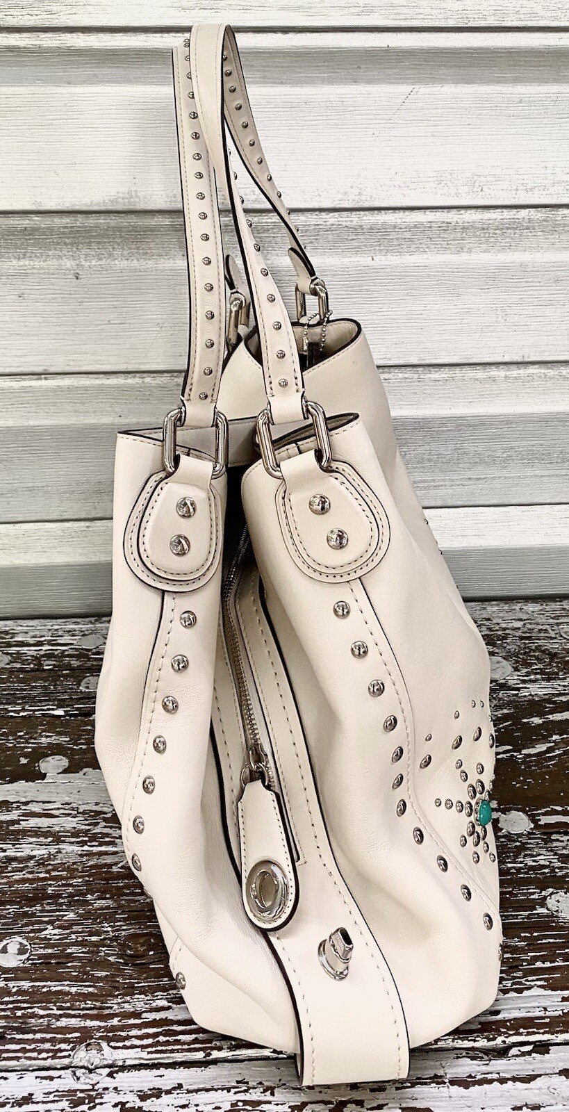 COACH Western Rivets Edie Chalk Leather Shoulder Hand… Gem
