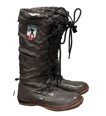 Pajar Womens Gray Leather Waterproof Grip Lined Snow Boots Size 6-6.5 EUC