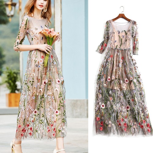 Women's Lace Flower Embroidery Dress 