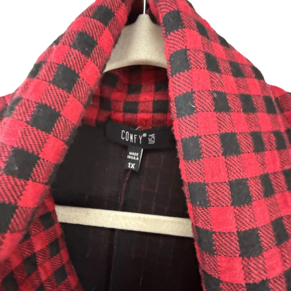 Comfy USA Red Black Plaid Long-Sleeve Button Front Jacket Plus Size 1X Lagenlook - Image 3 of 4