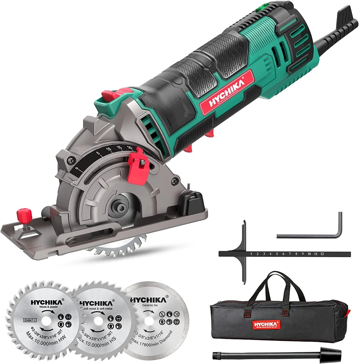 HYCHIKA Mini Circular Saw 4500RPM Guide 4A Pure Copper Motor 3 Saw Blades 4A