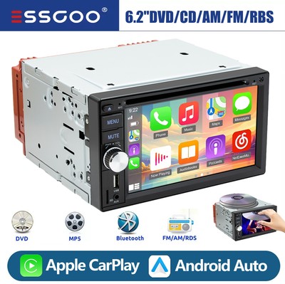 Double 2 Din Car CD DVD Player Apple Carplay Android Auto Stereo Radio RDS USB