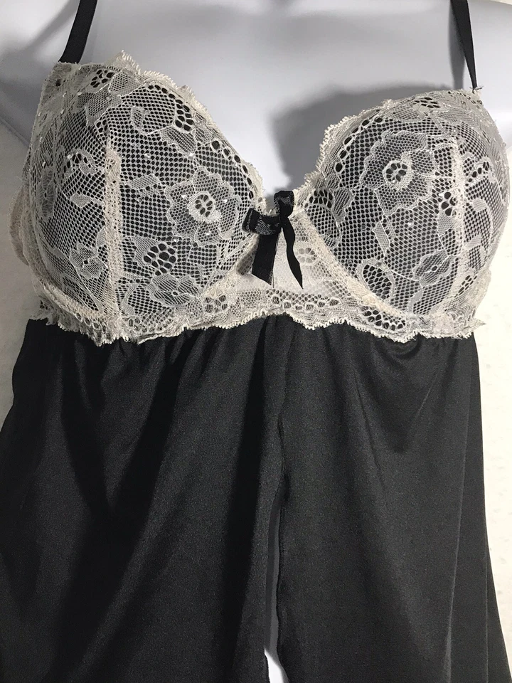 Lencería babydoll sexy hotkiss para mujer talla M negro/blanco Foto 3 de 4