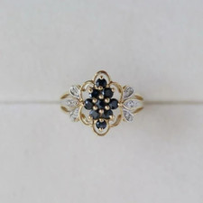Vintage Ring Art Deco SIMULATED Sapphire with Diamond Ring Wedding Ring