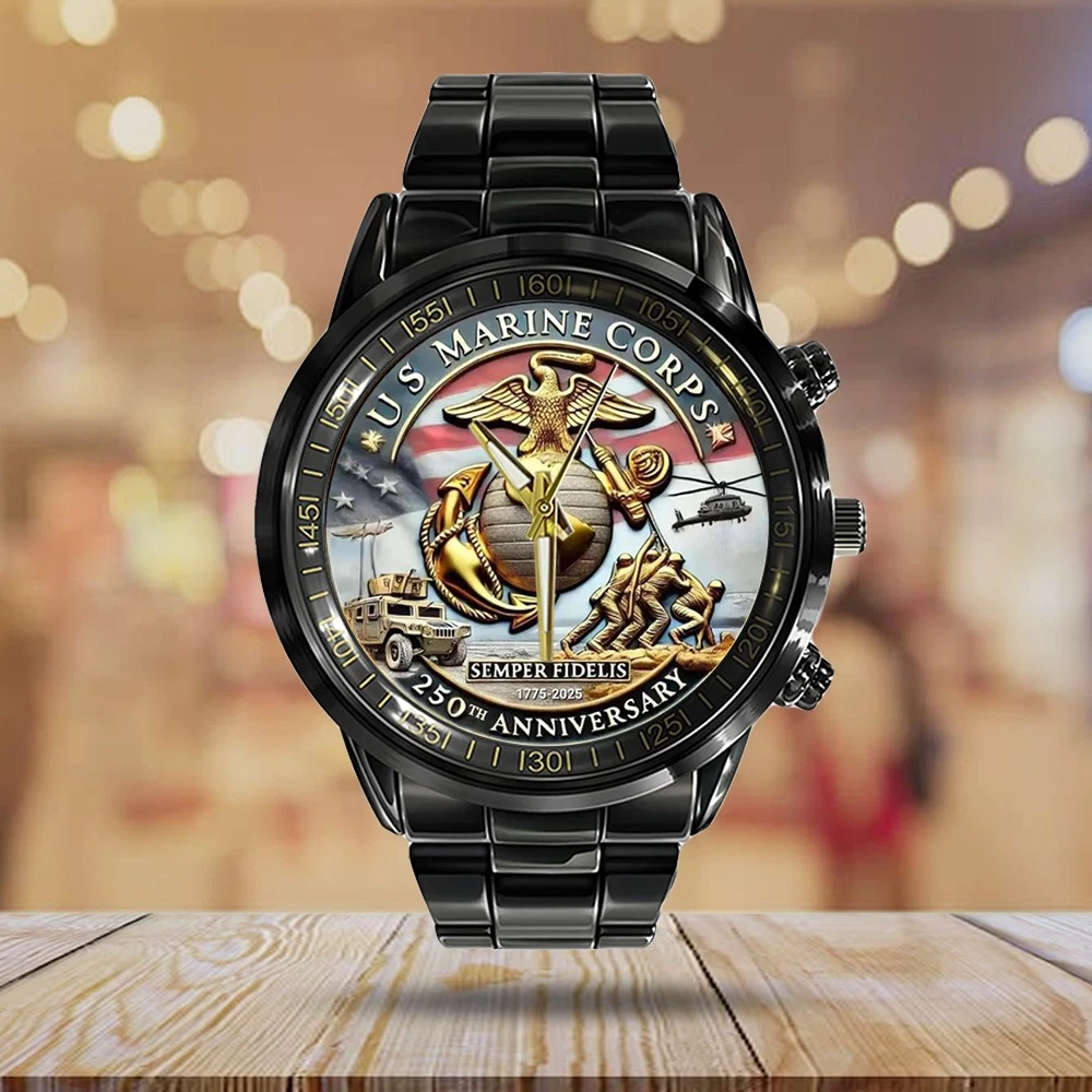 US Marine Corps Black Stainless Steel Watch