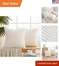 Set of 2 Cream White Faux Fur Throw Pillow Covers - Elegant 18x18 Size