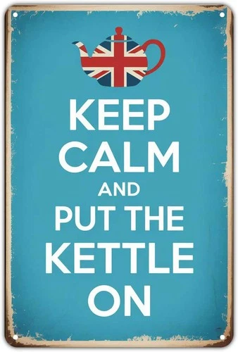 Keep Calm Kettle Tin Metal Signs Home Décor, Vintage Union Jack Teapot print Aes