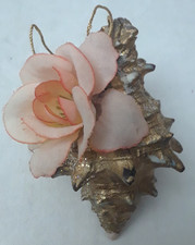 Vintage Retro Seashell Nautical Gold Glitter Pink Rose Christmas Ornament