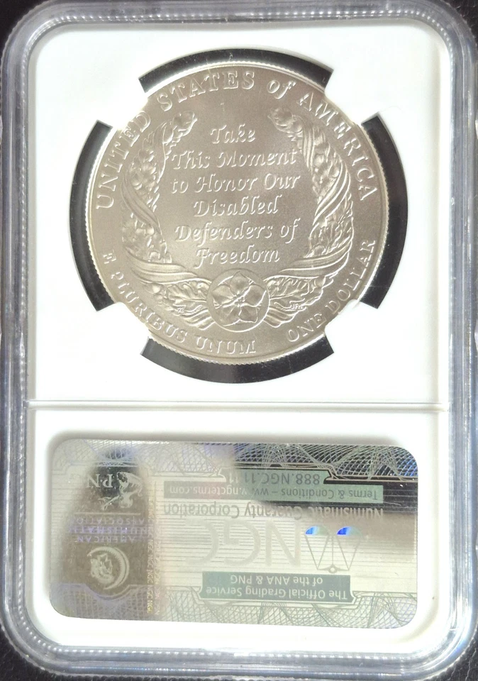2010 W NGC MS 70 $1 .999 Silver "Disabled Veterans Commemorative Dollar" - Image 2 of 2