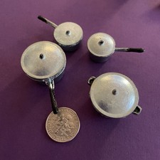 Vtg Mini Dollhouse Metal Silver  Black Kitchen Pots  Pans Set W Lids