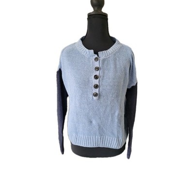 American Eagle Womens XS Knit Blue Preppy  Colorblock Pullover Henley Sweater